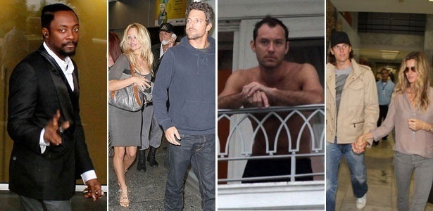 Will.i.am, Pamela Anderson, Jude Law, Tom Brady e Gisele Bündchen chegam ao RJ
